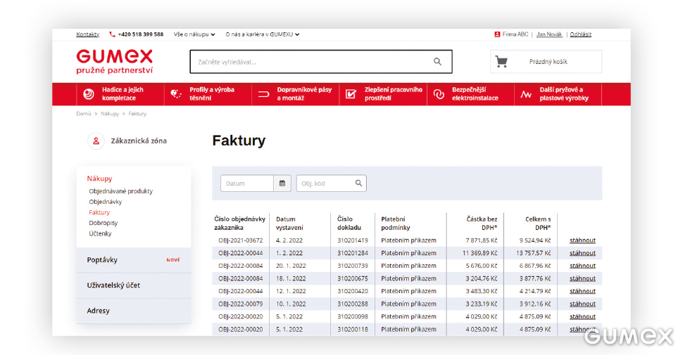 Zákaznická zóna - přehled faktur