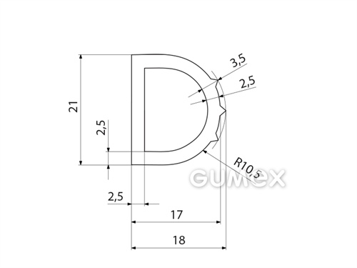 Kompaktný silikónový profil, tvar D s dutinkou - 0167