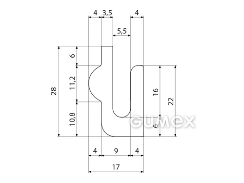 Kompaktný silikónový profil, tvar U - 0176