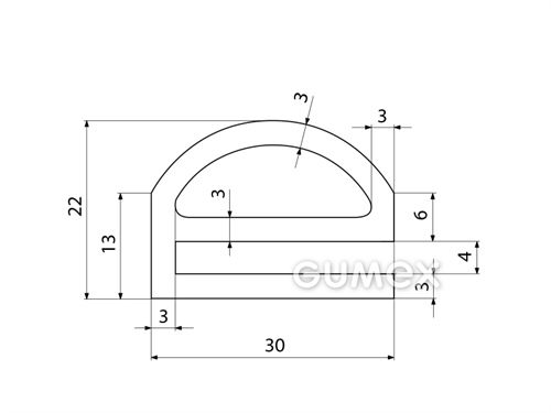 Kompaktný silikónový profil, tvar e s dutinkou - 0129