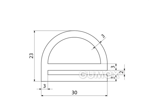Kompaktný silikónový profil, tvar e s dutinkou - 0129