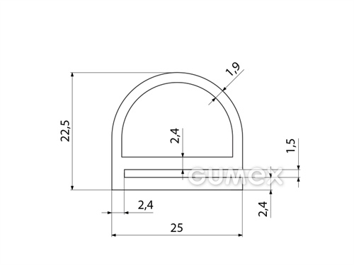 Kompaktný silikónový profil, tvar e s dutinkou - 0129
